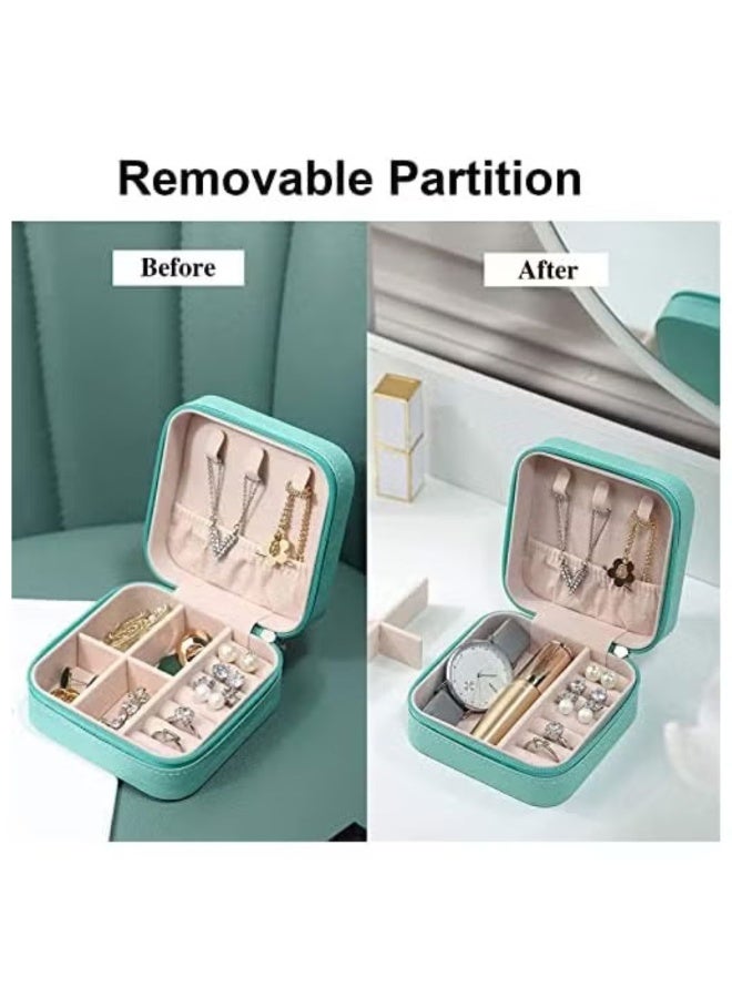 م اكس م صندوق منظم مجوهرات محمول للنساء والفتيات، حقيبة تخزين من طبقتين للقلائد والأقراط والخواتم، حامل مجوهرات سفر مدمج (أخضر) - Image 4